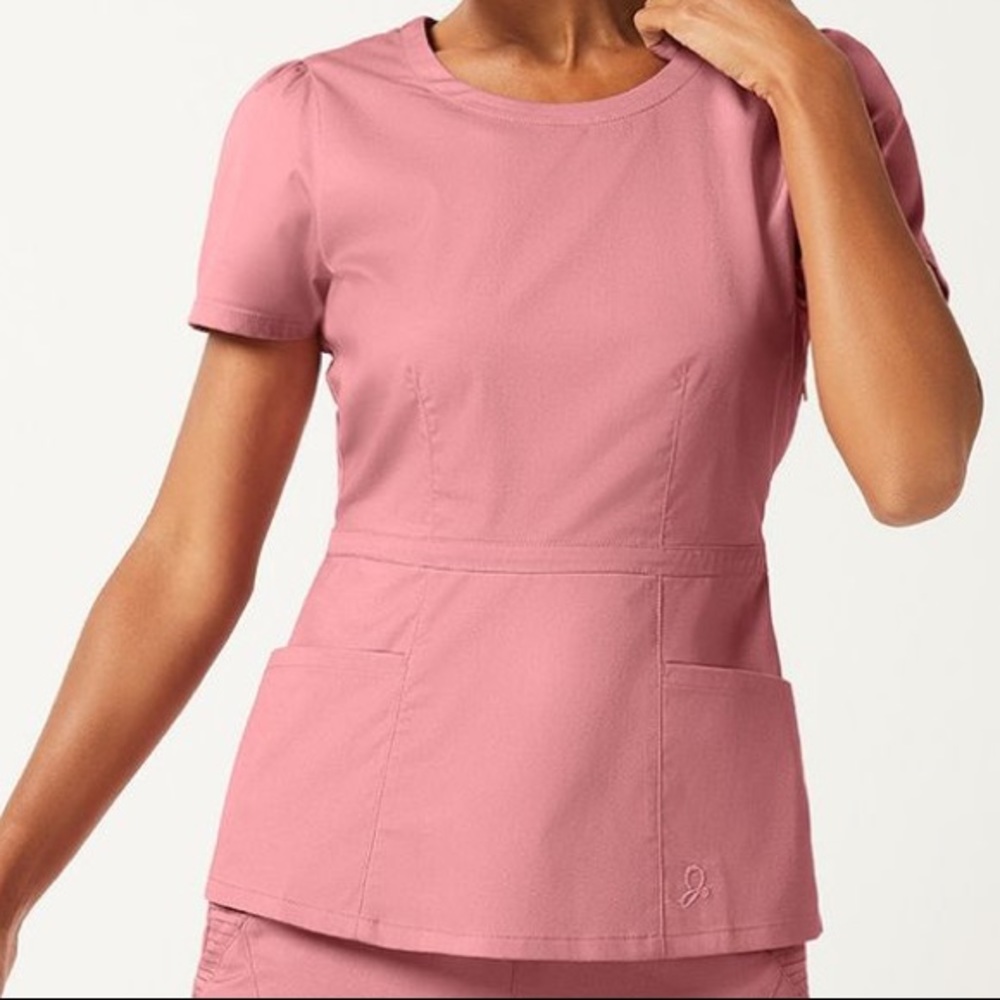JAANUU pink peplum scrub